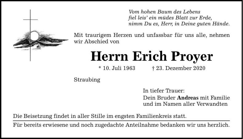 Traueranzeige Erich Proyer