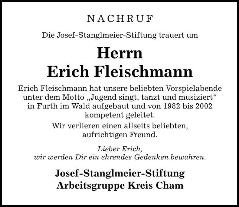 Traueranzeige Erich Fleischmann