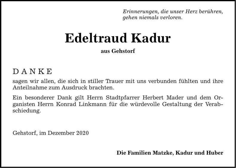 Traueranzeige Edeltraud Kadur