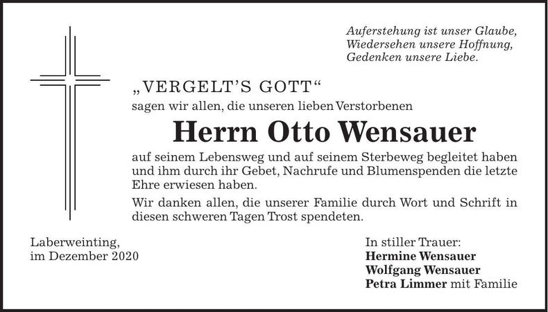 Traueranzeige Otto Wensauer