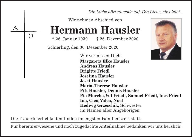 Traueranzeige Hermann Hausler