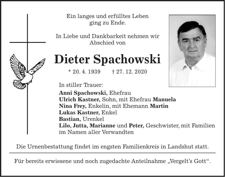 Traueranzeige Dieter Spachowski