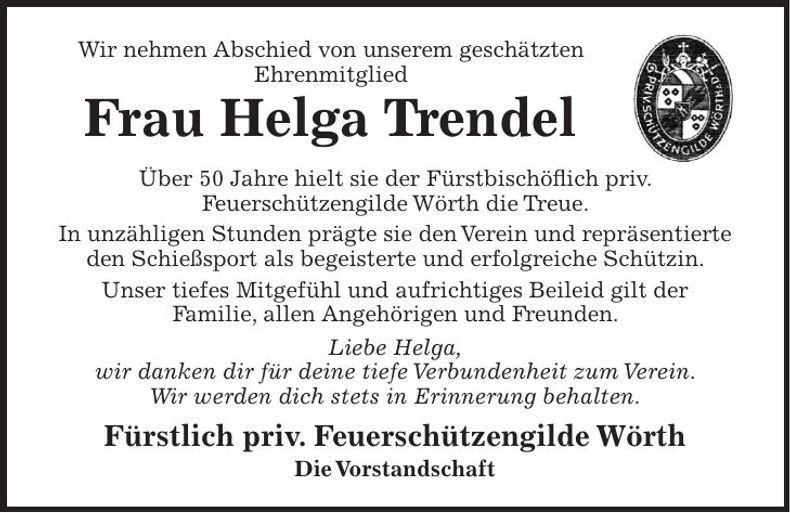 Traueranzeige Helga Trendel