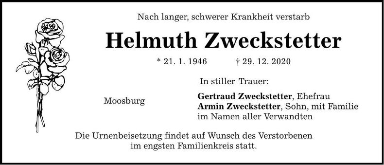 Traueranzeige Helmuth Zweckstetter