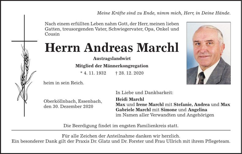 Traueranzeige Andreas Marchl