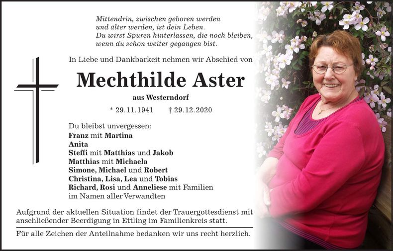 Traueranzeige Mechtilde Aster