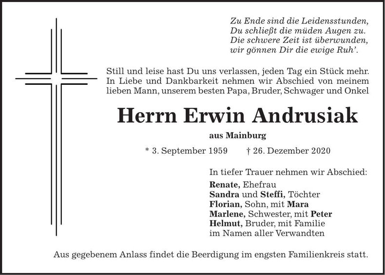 Traueranzeige Erwin Andrusiak