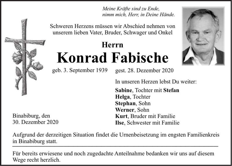 Traueranzeige Konrad Fabische