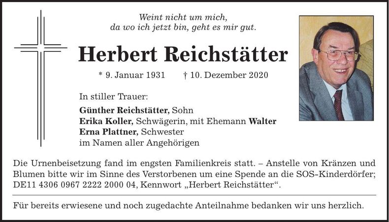 Traueranzeige Herbert Reichstätter