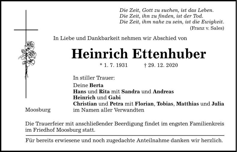 Traueranzeige Heinrich Ettenhuber