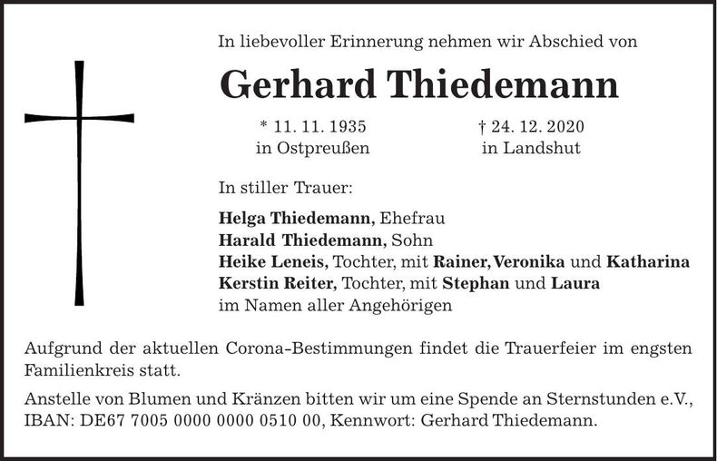 Traueranzeige Gerhard Thiedemann