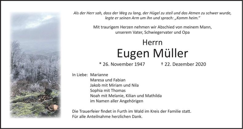Traueranzeige Eugen Müller
