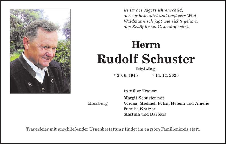Traueranzeige Rudolf Schuster