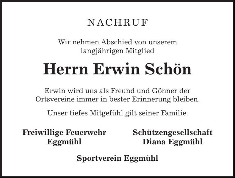 Traueranzeige Erwin Schön