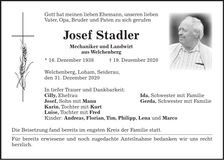 Traueranzeige Josef Stadler