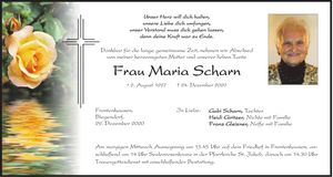 Traueranzeige Maria Scharn