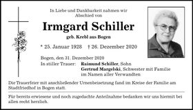 Traueranzeige Irmgard Schiller