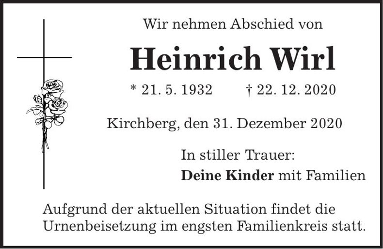 Traueranzeige Heinrich Wirl