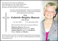 Traueranzeige Gabriele Hansen