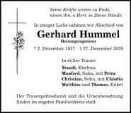 Traueranzeige Gerhard Hummel