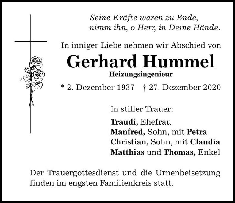 Traueranzeige Gerhard Hummel