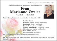 Traueranzeige Marianne Zweier