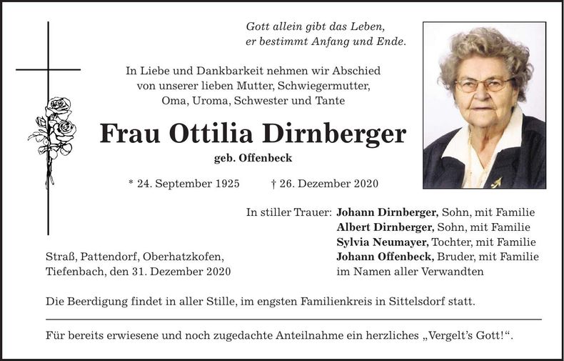 Traueranzeige Ottilia Dirnberger