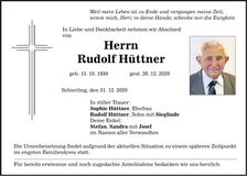 Traueranzeige Rudolf Hüttner
