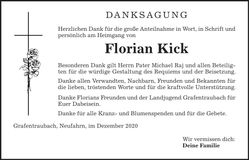 Traueranzeige Florian Kick