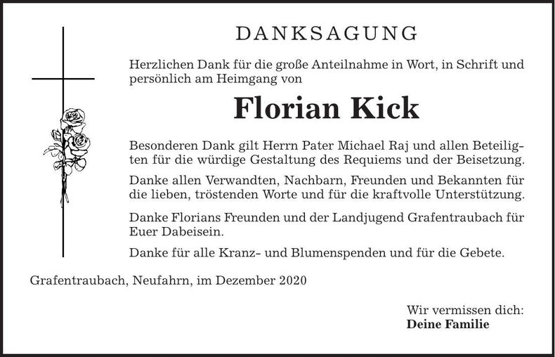 Traueranzeige Florian Kick
