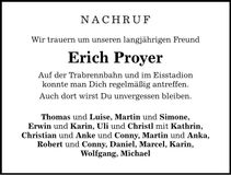 Traueranzeige Erich Proyer
