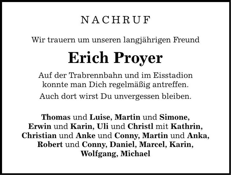 Traueranzeige Erich Proyer