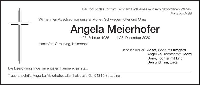 Traueranzeige Angela Meierhofer