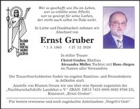 Traueranzeige Ernst Gruber