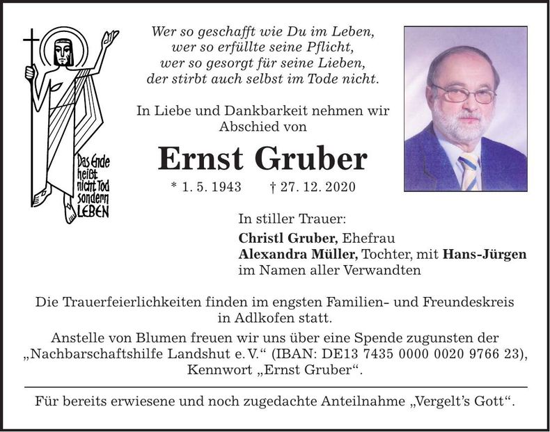 Traueranzeige Ernst Gruber