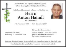 Traueranzeige Anton Haindl