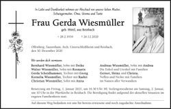 Traueranzeige Gerda Wiesmüller
