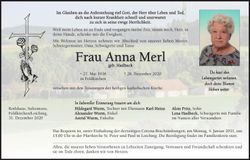 Traueranzeige Anna Merl