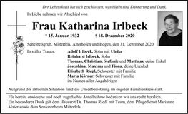 Traueranzeige Katharina Irlbeck