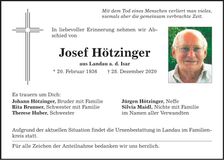 Traueranzeige Josef Hötzinger