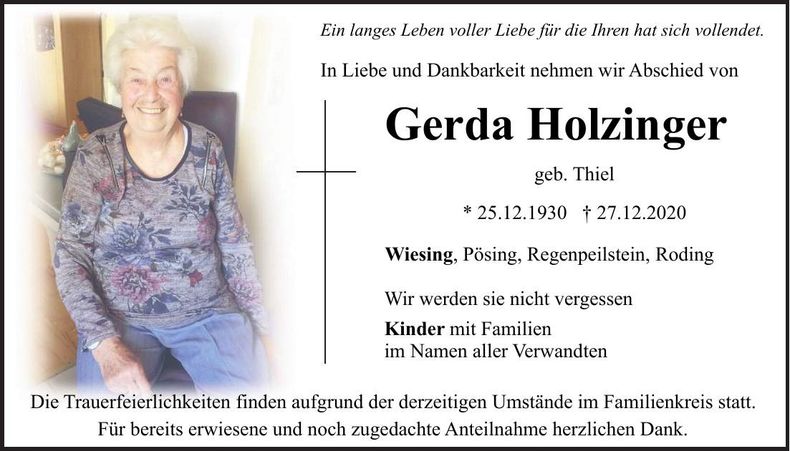 Traueranzeige Gerda Holzinger