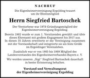 Traueranzeige Siegfried Bartoschek
