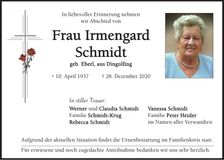 Traueranzeige Irmengard Schmidt