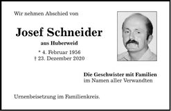 Traueranzeige Josef Schneider