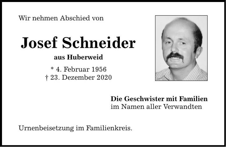 Traueranzeige Josef Schneider