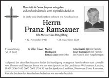 Traueranzeige Franz Ramsauer