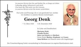 Traueranzeige Georg Denk