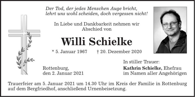 Traueranzeige Willi Schielke