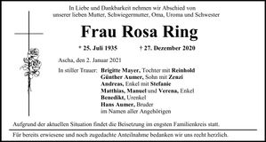 Traueranzeige Rosa Ring