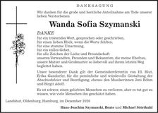 Traueranzeige Wanda Sofia Szymanski